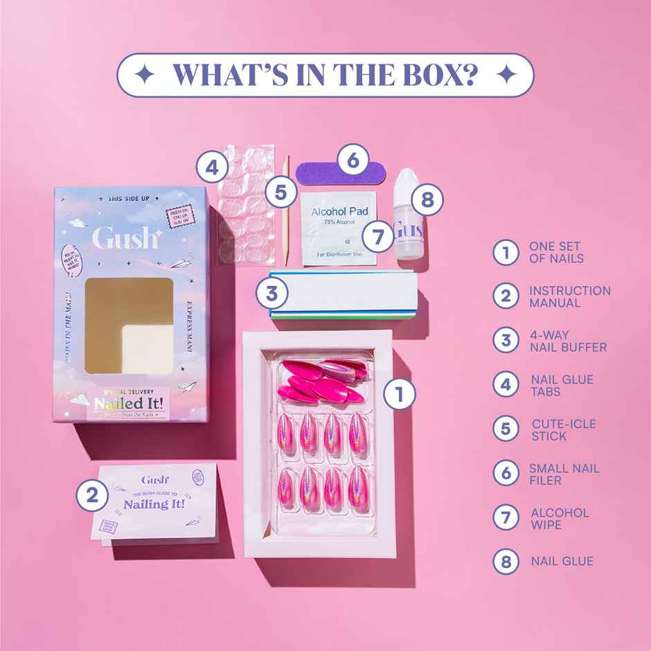 Gush Beauty Nailed It Reusable Press On Nails with Application Kit | Natural Nude - Medium Almond