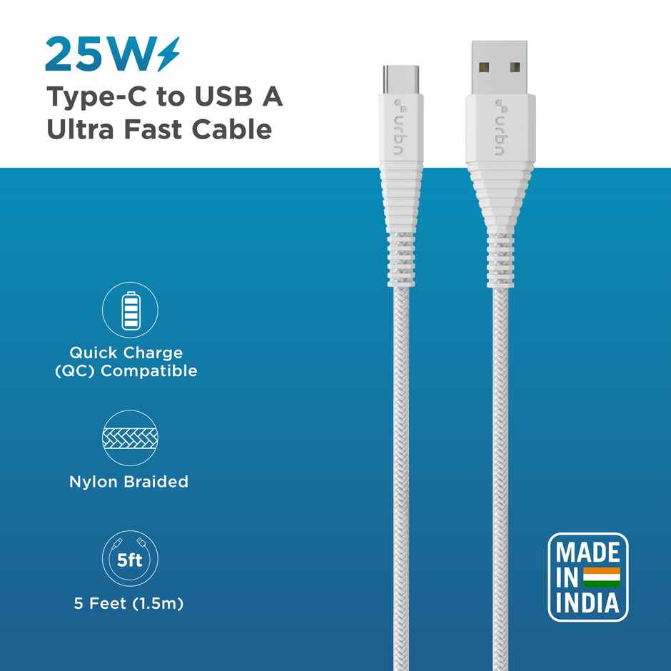 URBN USB Type-C 3.4A Fast Charging Cable (5ft) - White