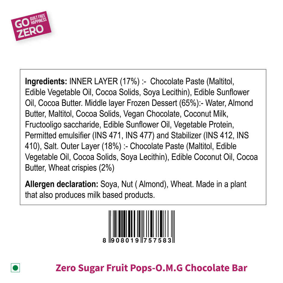 Go Zero - Zero Sugar - Vegan - O.M.G Chocolate Ice Cream Bar