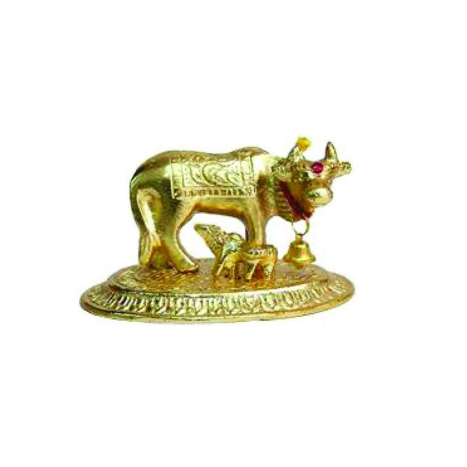 Kamdhenu in Gold Polish in Small Size | Devnidhi