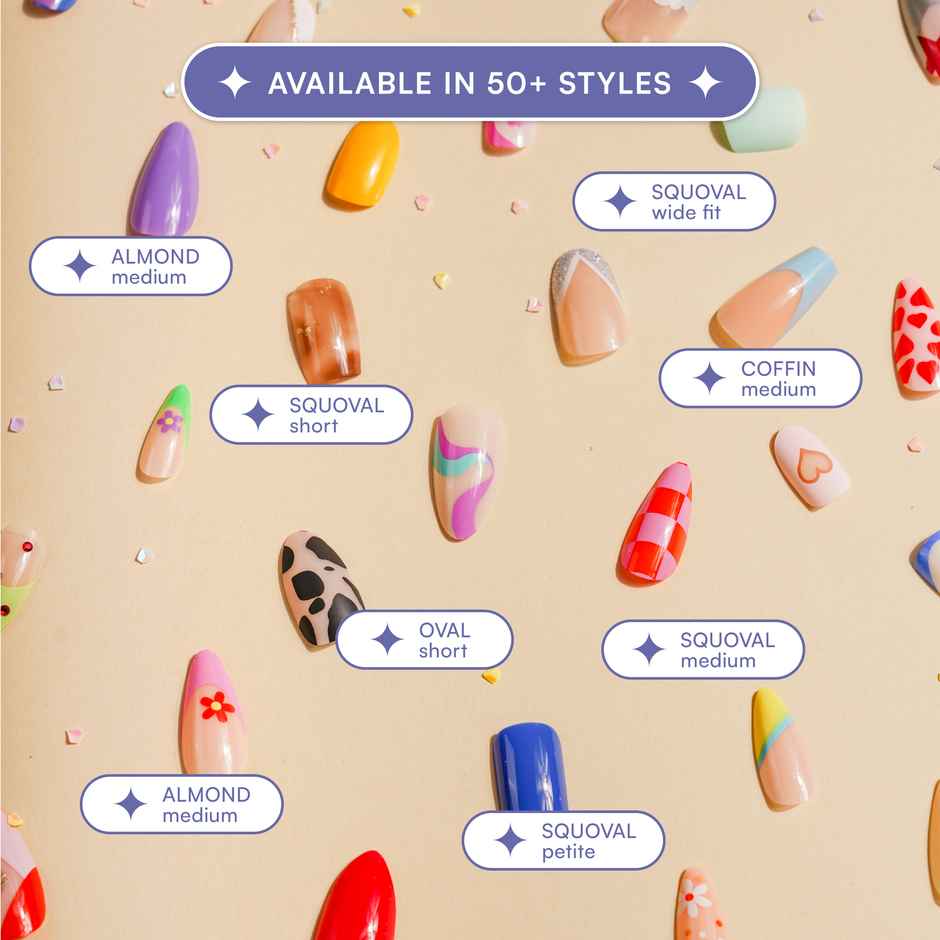Gush Beauty Nailed It | Reusable Luxury Press On Nails | Medium Almond | Candy Land | Nude & Gold