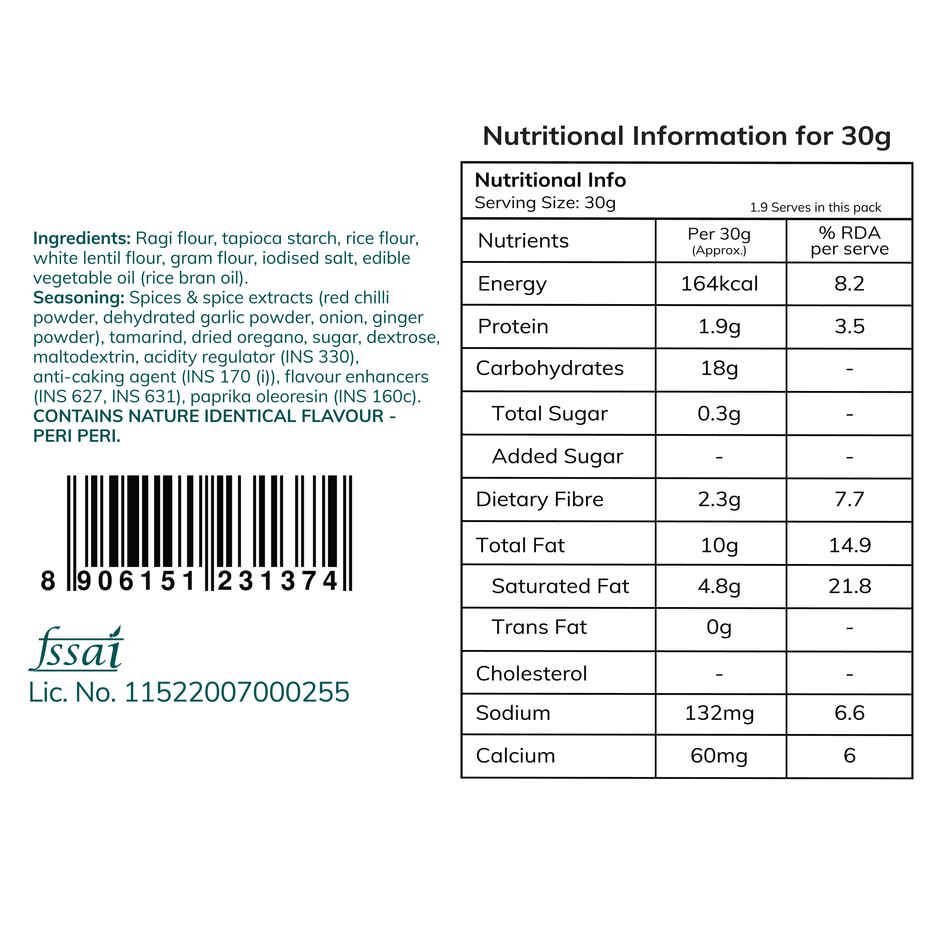 Snackible Peri Peri Ragi Chips - High Fibre, No Palm Oil