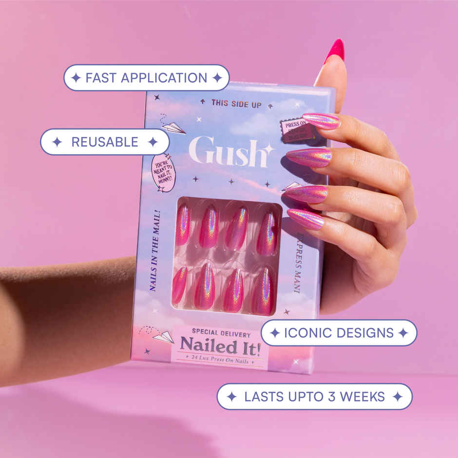 Gush Beauty Nailed It | Reusable Luxury Press On Nails | Medium Square | Ballerina Baby | Nude Shimmer