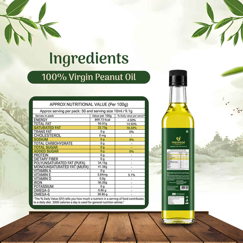 THEOVEDA ORGANIQUE Premium Virgin Peanut (Groundnut) Oil | Unrefined & Unfiltered