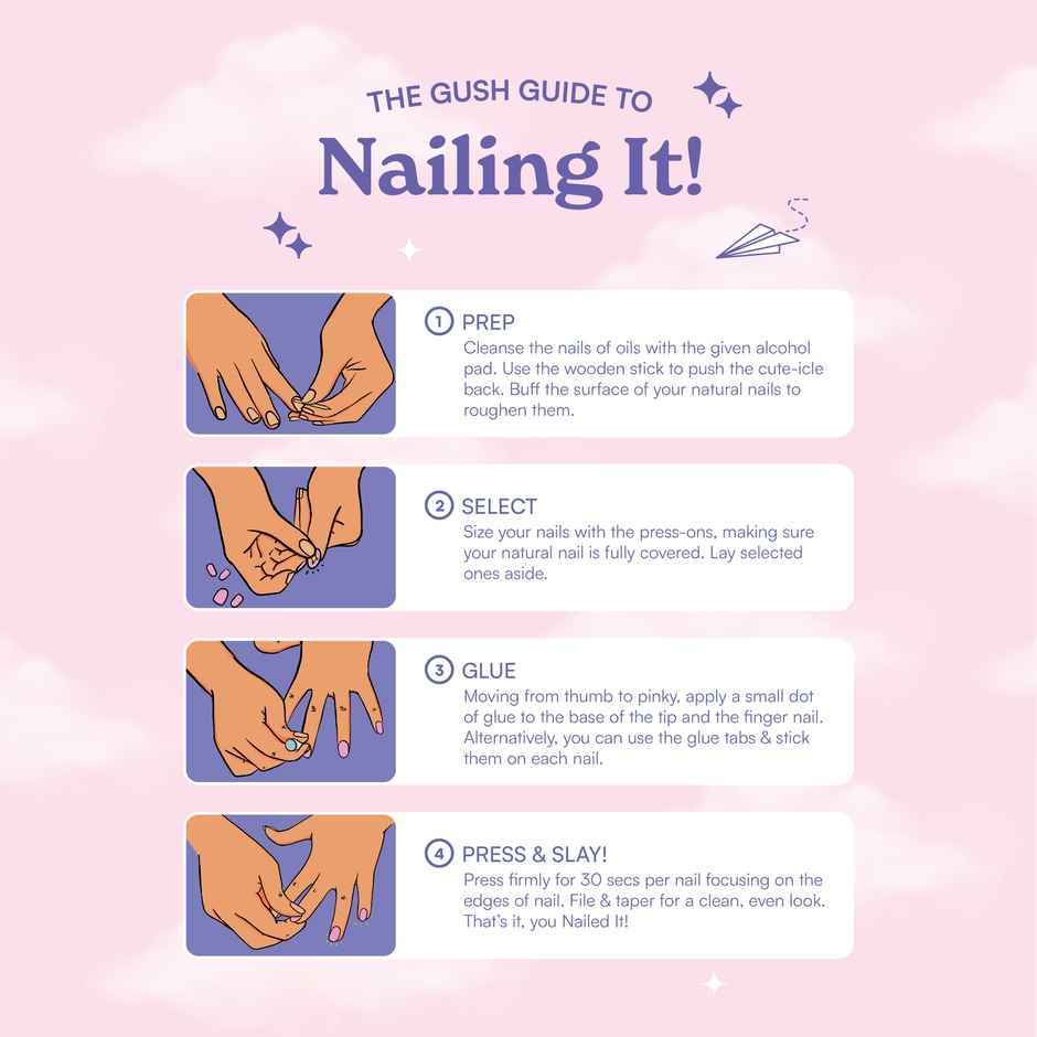 Gush Beauty Nailed It | Reusable Luxury Press On Nails | Medium Round | Manicure | Nude & White