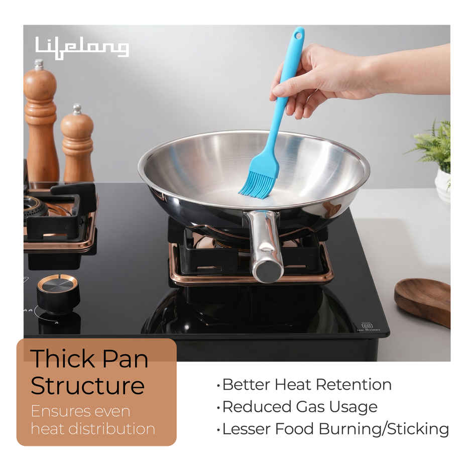 Lifelong Triply Fry Pan | 24 cm | 1.5 L | Induction & Gas Compatible | Silver