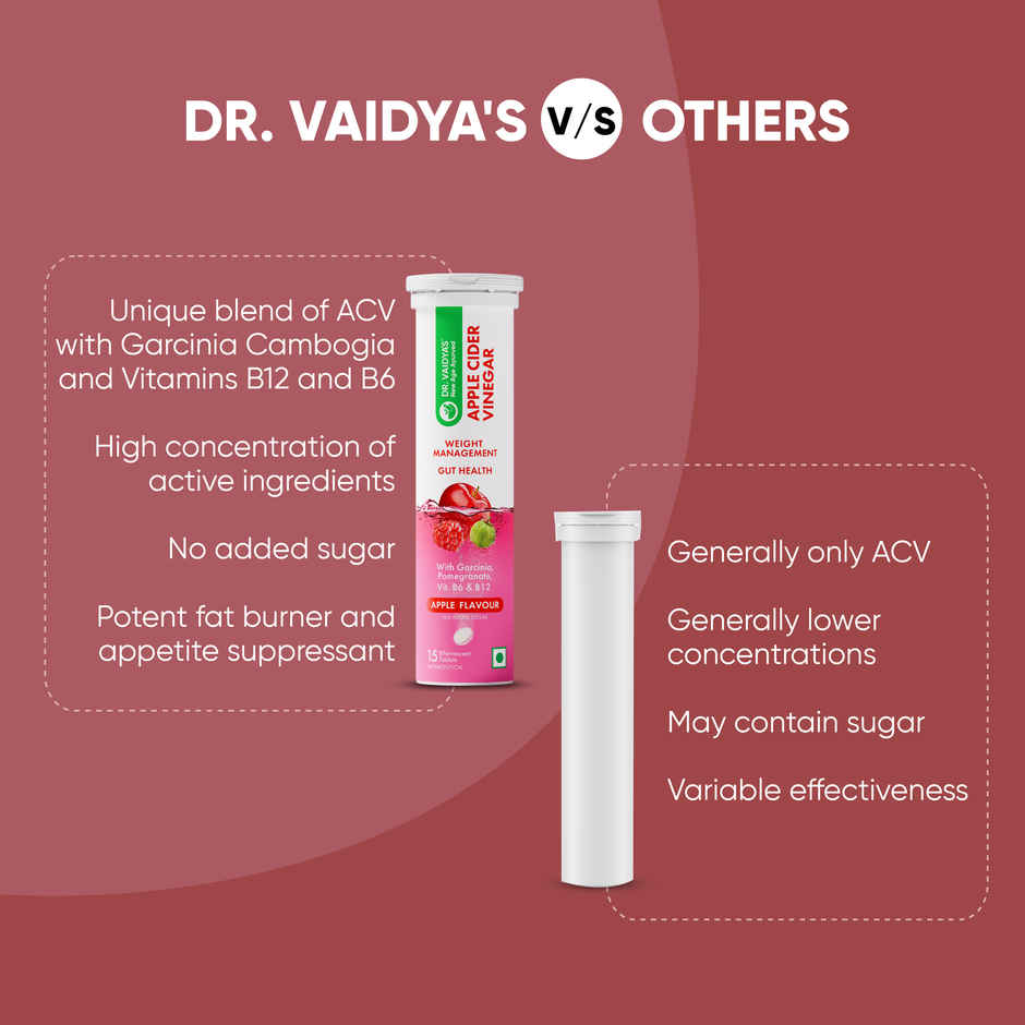 Dr. Vaidya's Apple Cider Vinegar Effervescent (Fizz) Tablets with Vitamin B6 & B12 | Weight Loss