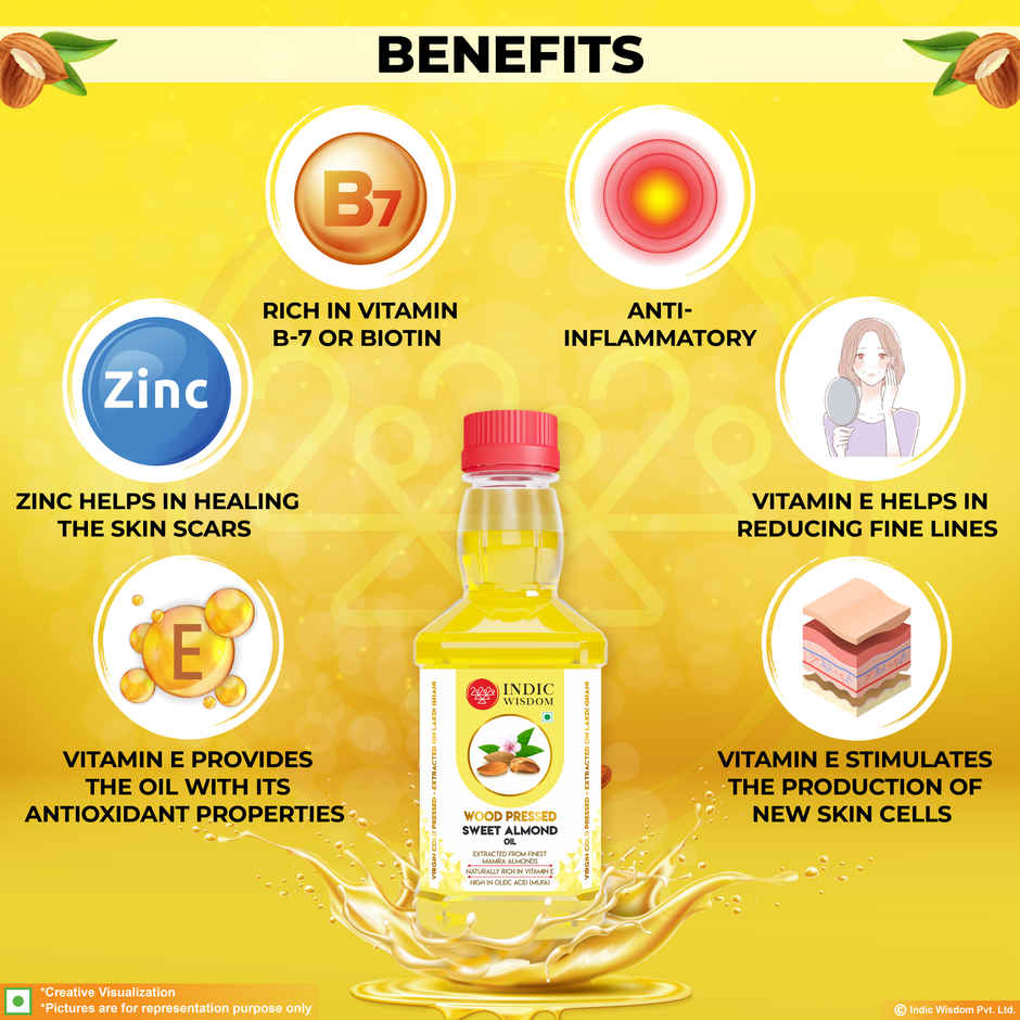 Indic Wisdom Sweet Almond Wood Pressed Oil | Cold Pressed - Extracted on Wooden Churner