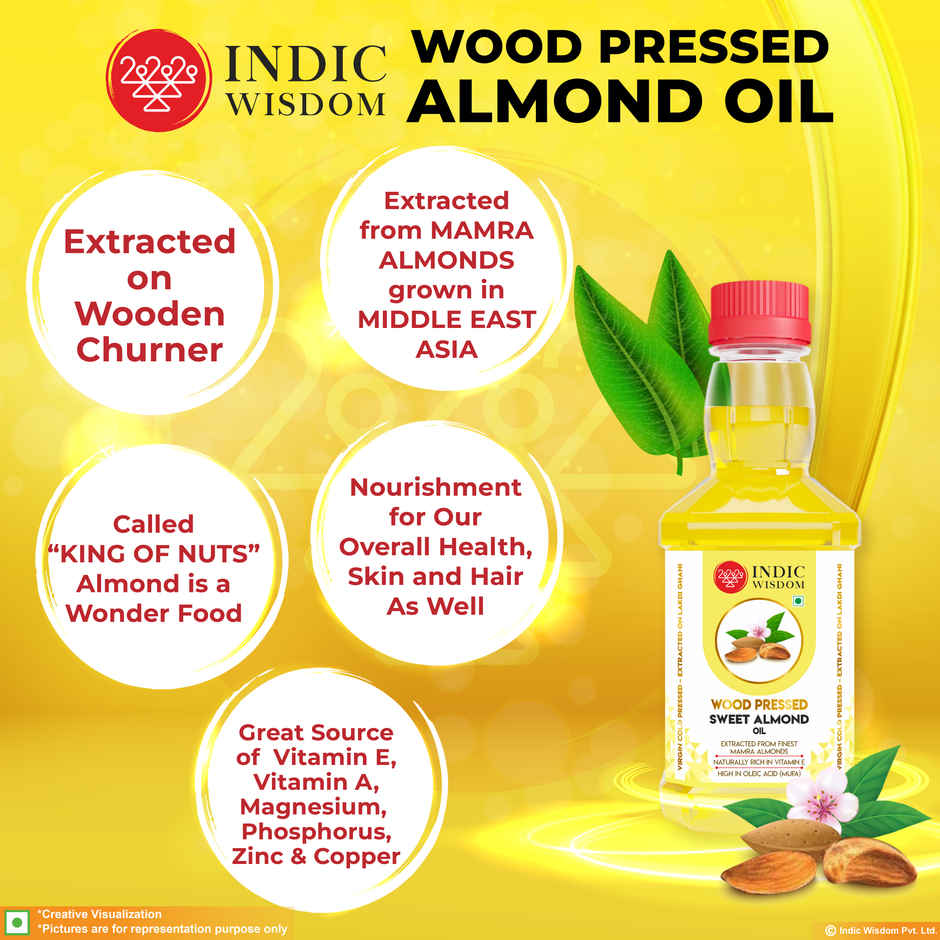 Indic Wisdom Sweet Almond Wood Pressed Oil | Cold Pressed - Extracted on Wooden Churner