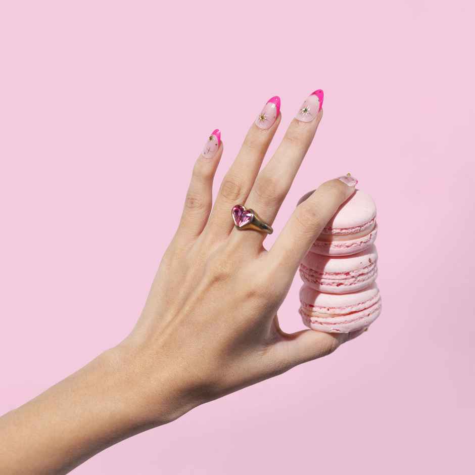 Pep Nails Blush & Bling Pink Gemstone Medium Almond Reusable Press On Nails | 24 Nail Tips