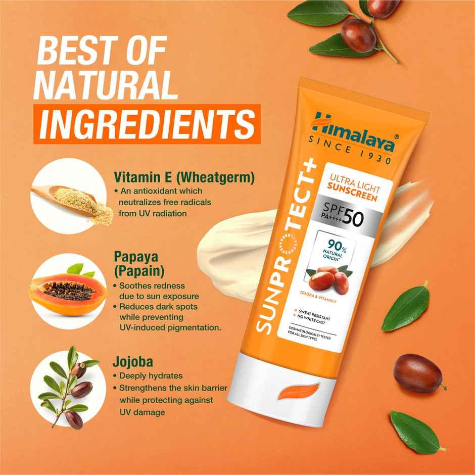 Himalaya SunProtect+ Ultra Light Sunscreen | SPF 50 PA+++ | 90% Natural Origin Ingredients