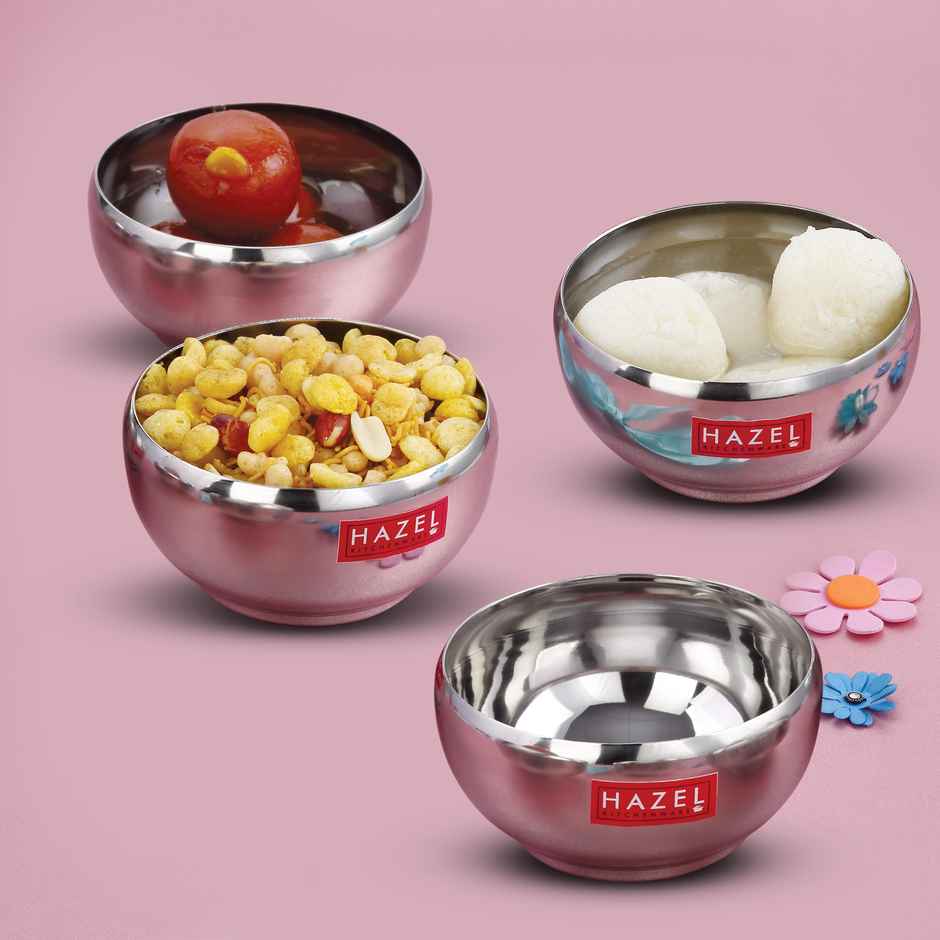 Hazel Stainless Steel Serving Bowls, Set Of 4, For Dessert & Cereal - Silver