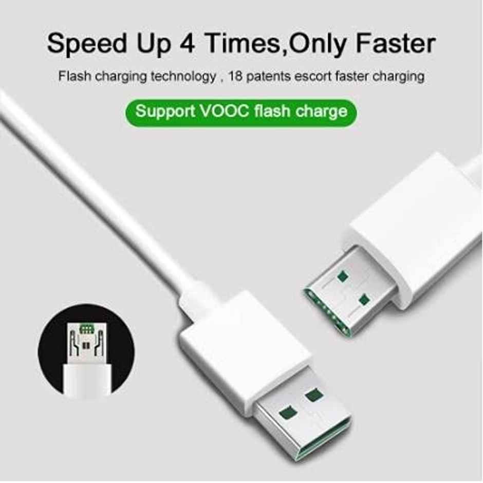 Sounce Charging Flash/Super VOOC Micro USB 7 Pin Data Sync Fast Charging Cable for Oppo Reno, F9 Pro, F11 Pro - Compatible With All Oppo Smartphones, Up to 4Amp, White