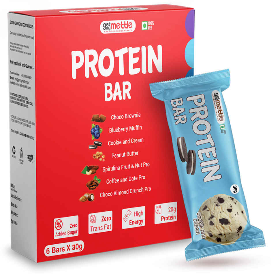 Getmymettle Cookies And Cream Protein Bars | Each 30G Bar | Protein Bars (Cookie & Cream)