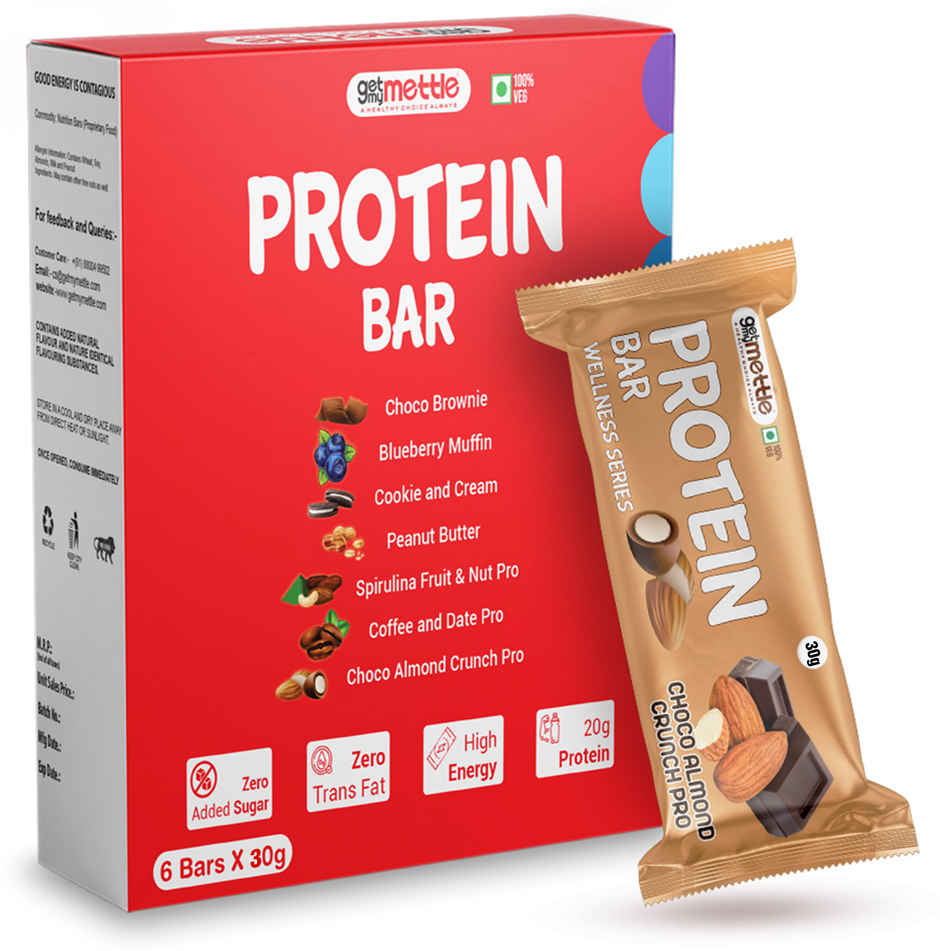 Getmymettle Nutrition And Snacks Bars | Each 30G Bar | Protein Bars (Choco Almond Crunch)
