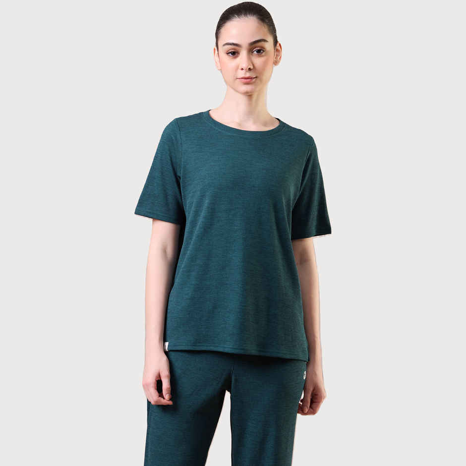 Technosport Women's Relaxed Fit Round Neck T-shirt with DOUBLE COOL - Gulf Coast Melange M