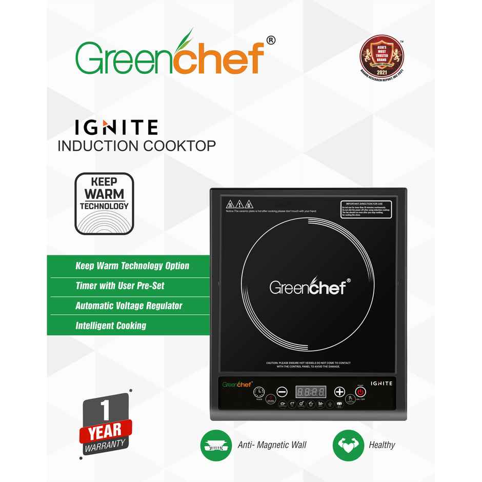 Greenchef Ignite 1800 W Induction Cooktop Push Button | Black