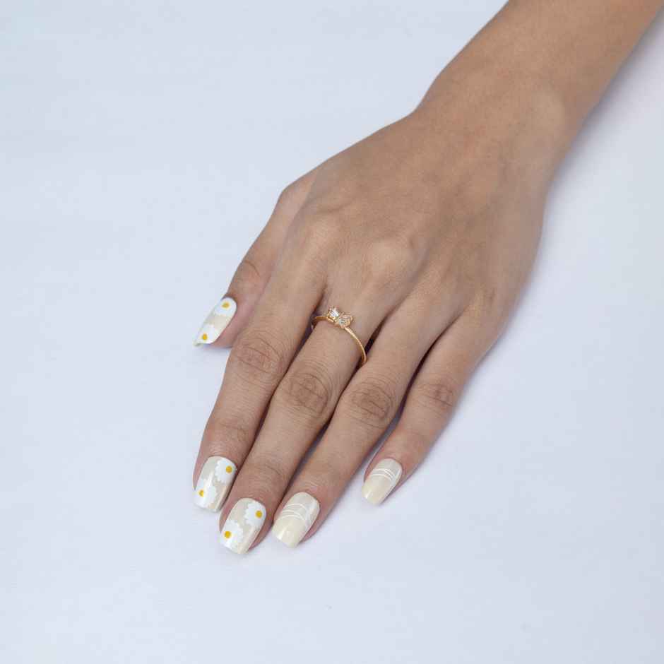 Pep Nails Buttercup Yellow Floral Medium Coffin Reusable Press On Nails 30 Nail Tips