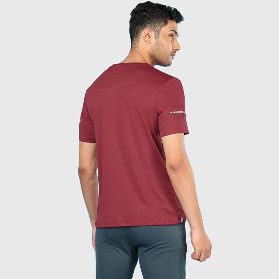 Technosport Men's Poly Solid Slim Fit Round Neck Sports T-shirt | Berry Red - 2XL
