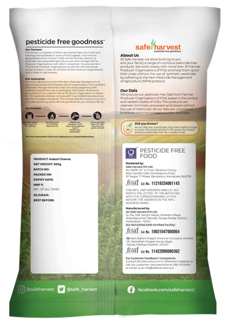 Safe Harvest Pesticide-Free Kabuli Chana | Vegan | Gluten Free