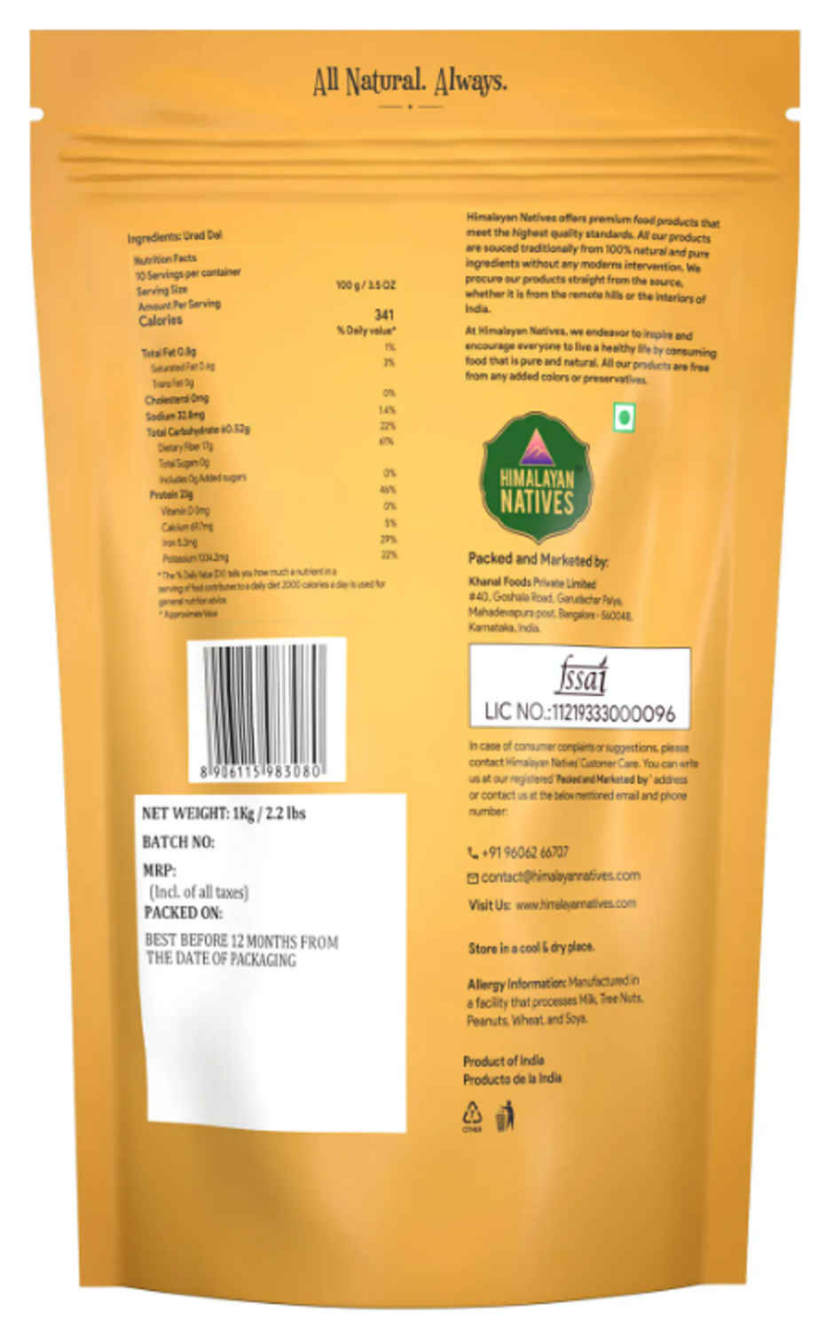 Himalayan Natives Premium Quality Urad Dal Split