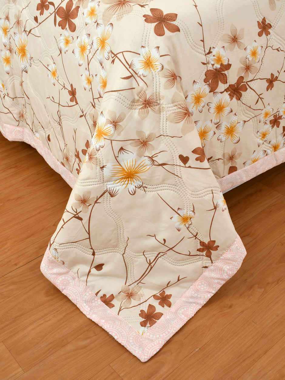 Furnofy Ultrasonic Comforter King Size Light Weight | Microfibre |Beige & Pink Autum - 80 x 90 in