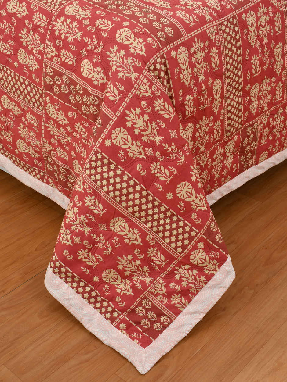 Furnofy Ultrasonic Comforter King Size Light Weight | Microfibre | Red & Cream - 80 x 90 in