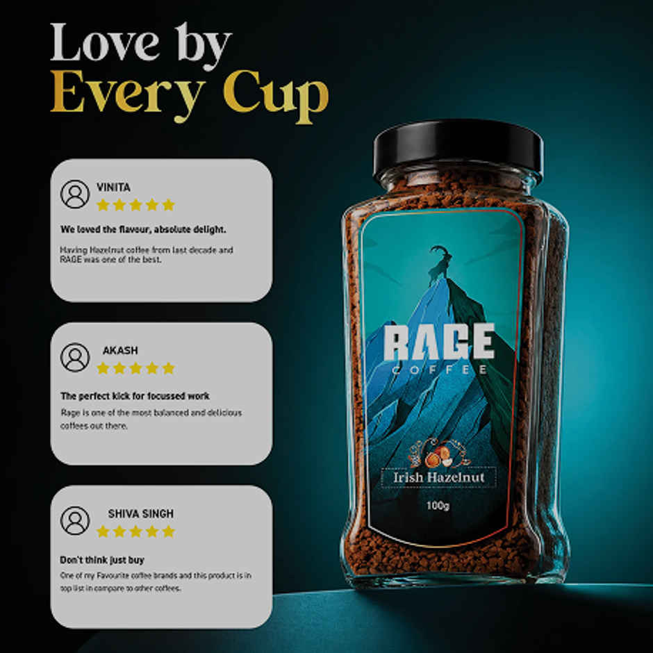 Rage Coffee Irish Hazelnut Flavour Premium Arabica Medium Roast Organic Instant Coffee