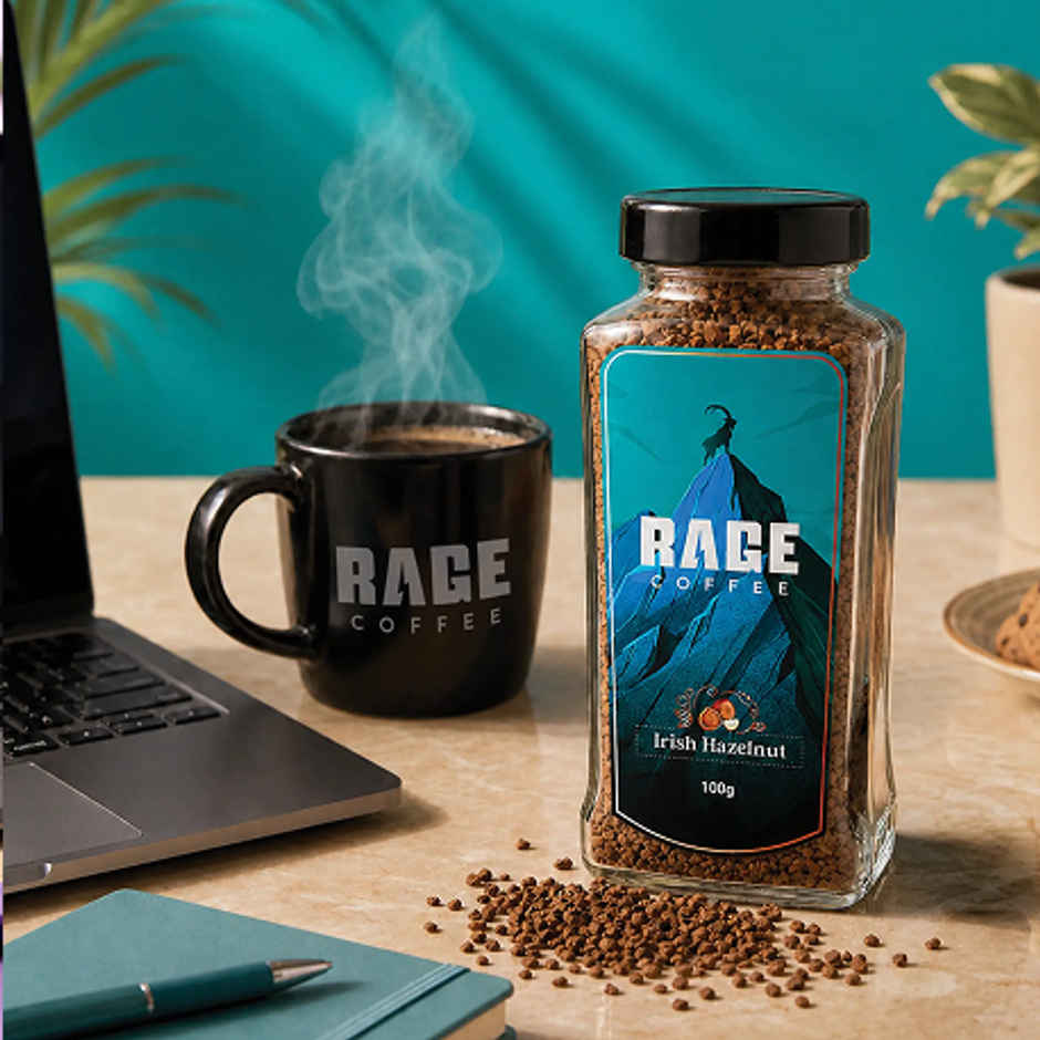 Rage Coffee Irish Hazelnut Flavour Premium Arabica Medium Roast Organic Instant Coffee