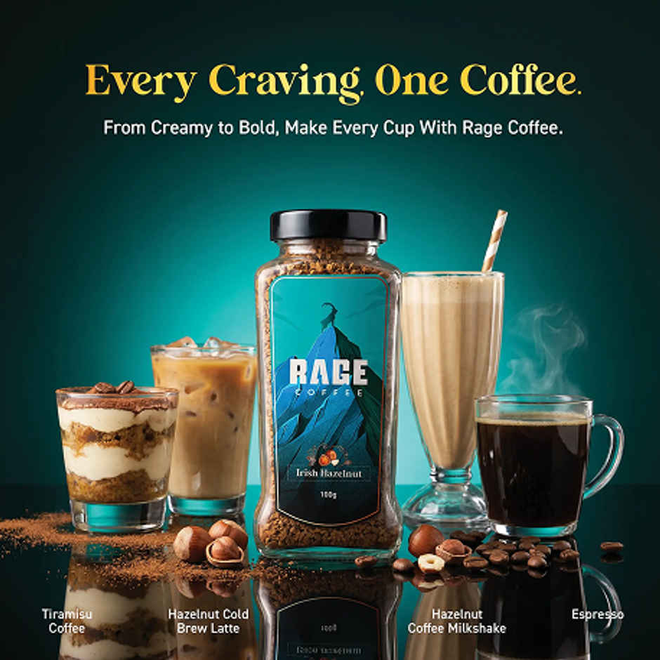 Rage Coffee Irish Hazelnut Flavour Premium Arabica Medium Roast Organic Instant Coffee