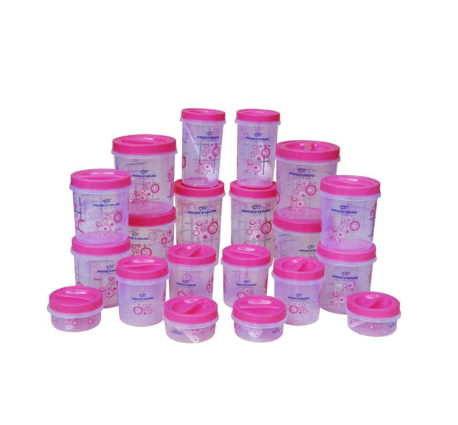 Princeware Twister Combo Plastic MuLiteri Utility Container Set 20-pieces Printed- Pink