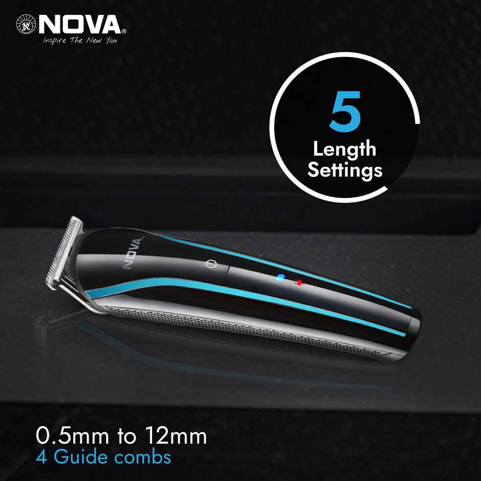 Nova Nht 1073-00 Usb Trimmer 60 Min Runtime 5 Length Settings (Black, Blue)