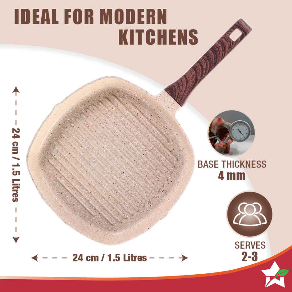 Wonderchef Duralife Die-Cast Non-Stick Grill Pan Ivory 24 Cm