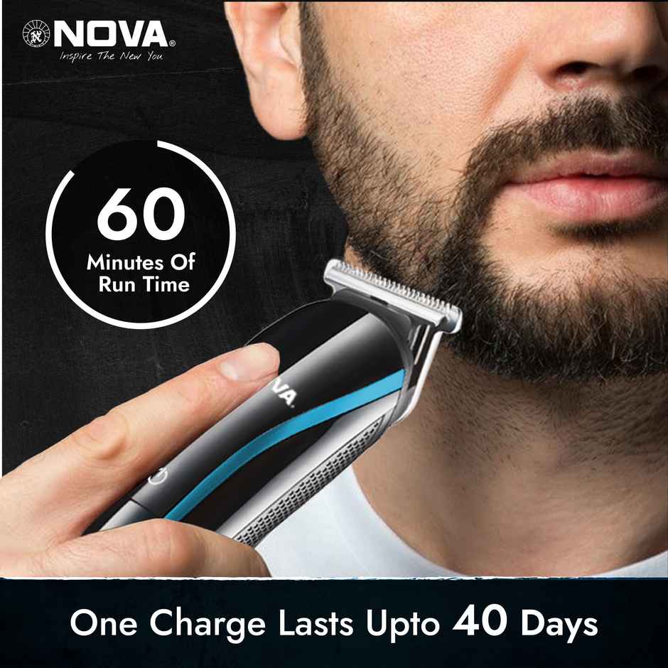 Nova Nht 1073-00 Usb Trimmer 60 Min Runtime 5 Length Settings (Black, Blue)