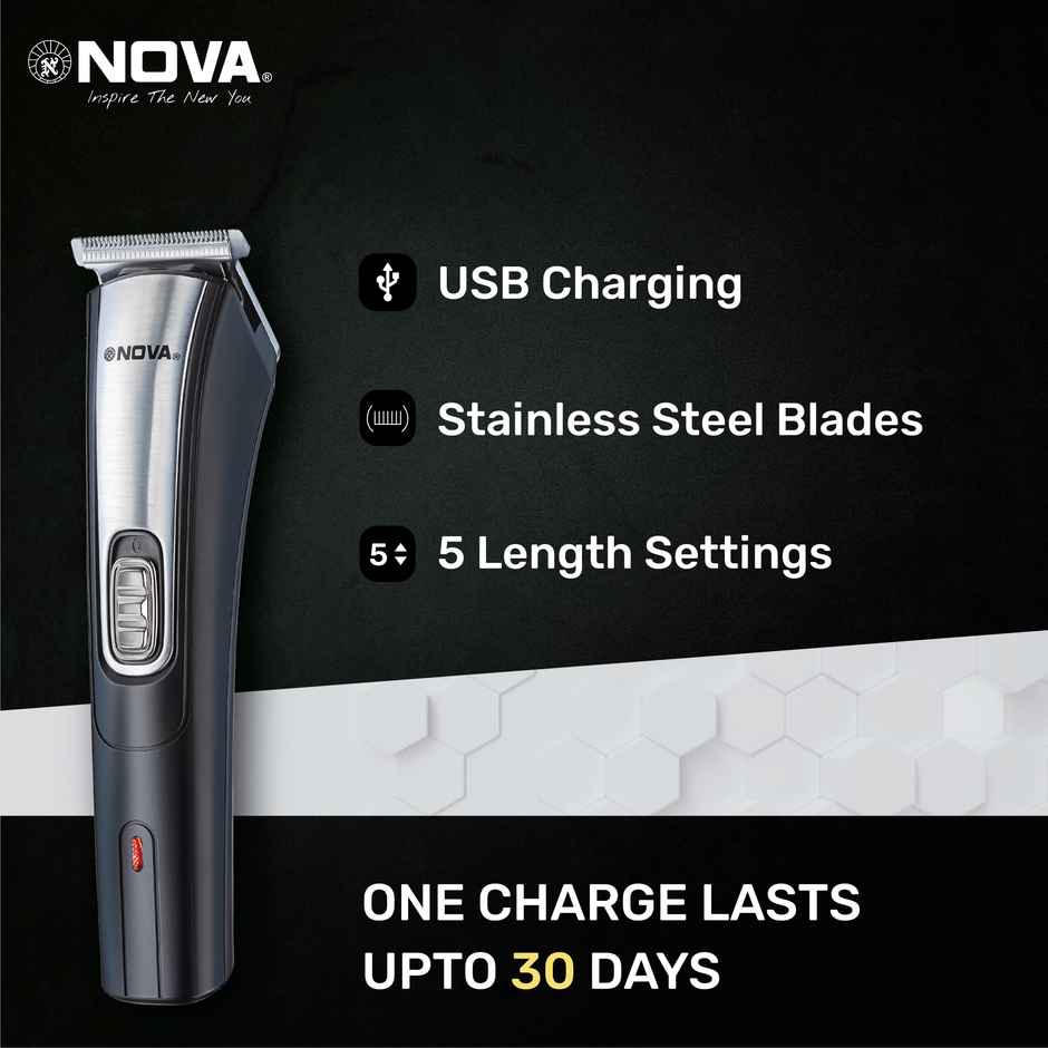 Nova Nht 1041 Usb Trimmer | 60 min Runtime | 5 Length Settings - Black and Silver