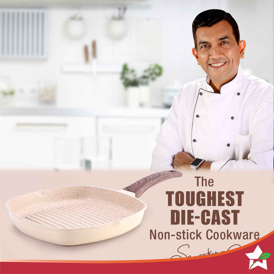 Wonderchef Duralife Die-Cast Non-Stick Grill Pan Ivory 24 Cm