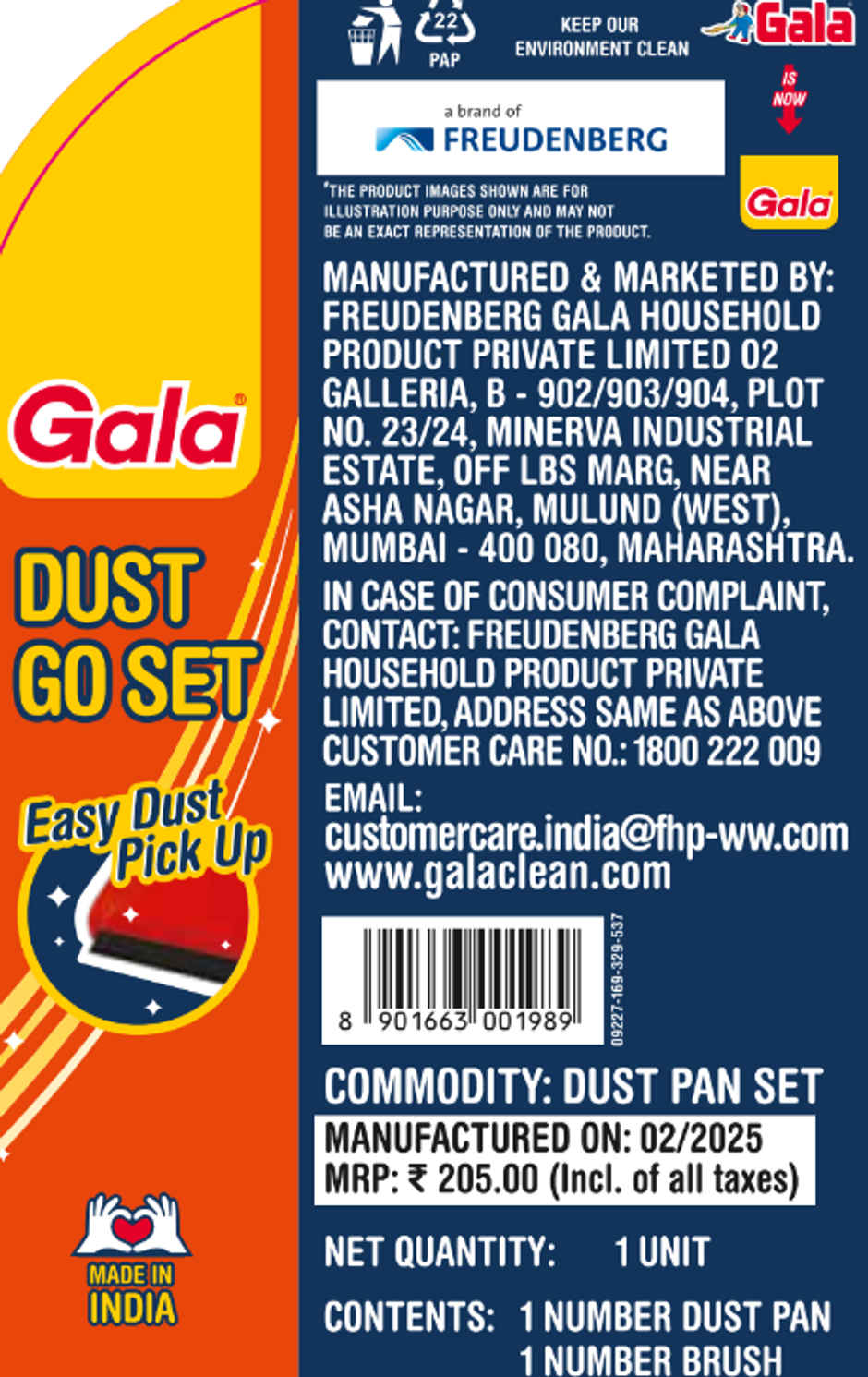 Gala Dustgo Dustpan With Brush Set, Assorted