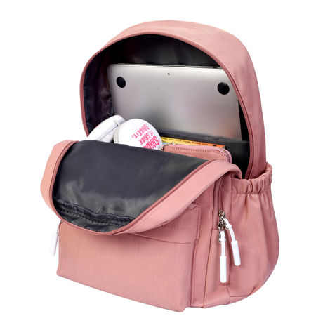 Lino Perros Pacman Pink Backpack (1pc) & Trajectory Travel Neck Pillow Memory Foam 3 In 1 Combo With Eye Mask And Carry Bag | Grey And Black (1pc) & Craloft Polyester Passport Holder Bag | Passport Wallet Pouch Cover | Unisex | Black (1pc) Combo