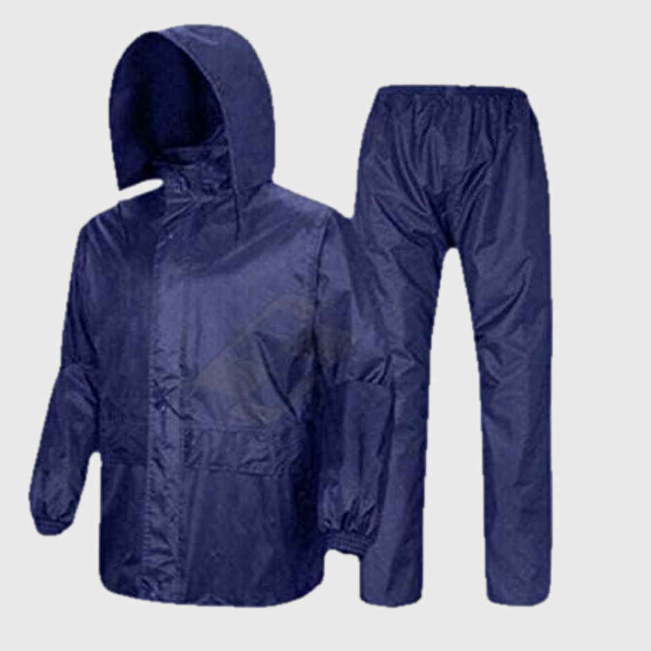 INFISPACE Adult Unisex Polyester Raincoat Suit with Adjustable Cap & Pockets Blue Color XL