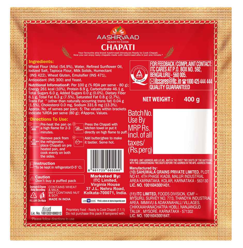 Aashirvaad Chapati Made from Atta | Preservative Free