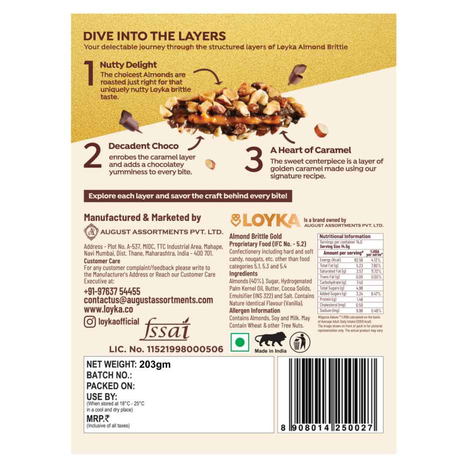 Loyka Almond Brittle Gold Chocolate Box | 203 G