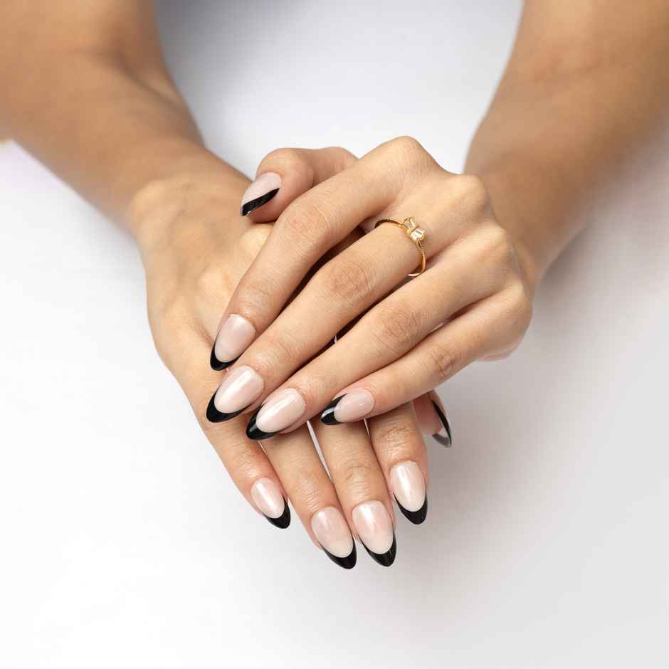 Pep Nails Midnight Tips Medium Almond French Tips Nude Reusable Press On Nails 30 Nail Tips