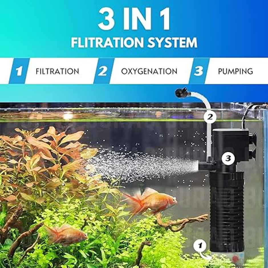 Petcrux Venus Aquarium Filter, 3 In 1 High Power 15 Watt Oxygen Filter For Fish Tank