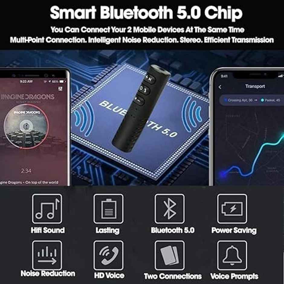 Sounce Bluetooth 5.0 Receiver For Car, Noise Cancelling Bluetooth Aux Adapter - Black