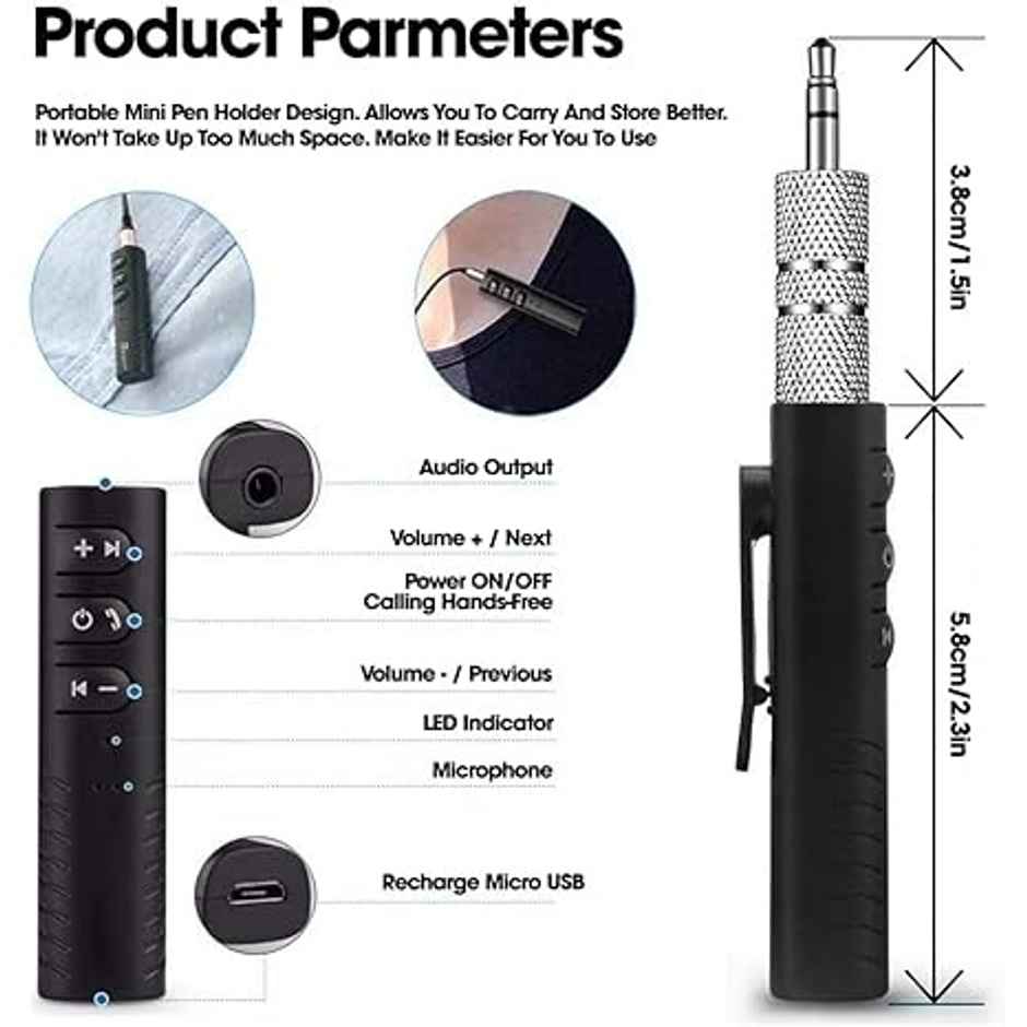 Sounce Bluetooth 5.0 Receiver For Car, Noise Cancelling Bluetooth Aux Adapter - Black