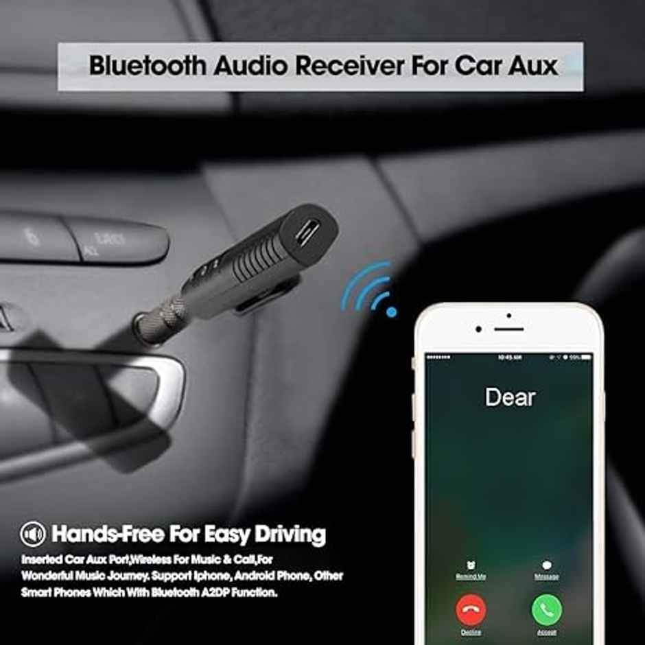 Sounce Bluetooth 5.0 Receiver For Car, Noise Cancelling Bluetooth Aux Adapter - Black