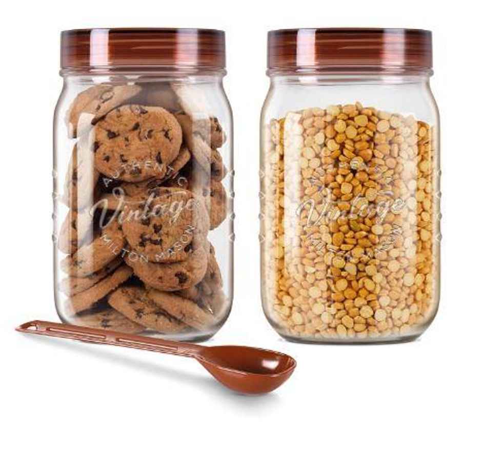 Milton Plastic Vintage Pet Jar Set Of 2, 1000 ml Each, Transparent