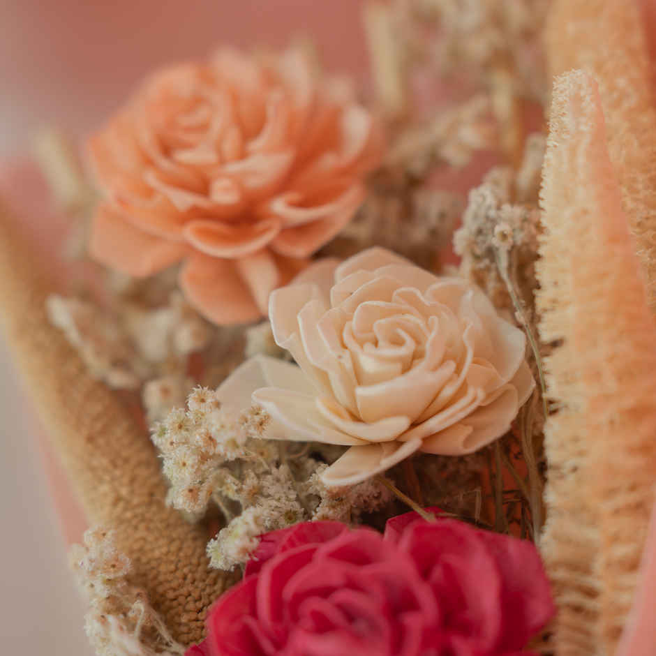 Blush Pink Carnation and Rose Love Dried Flowers Bouquet | Ideal for Gifting | Poshh