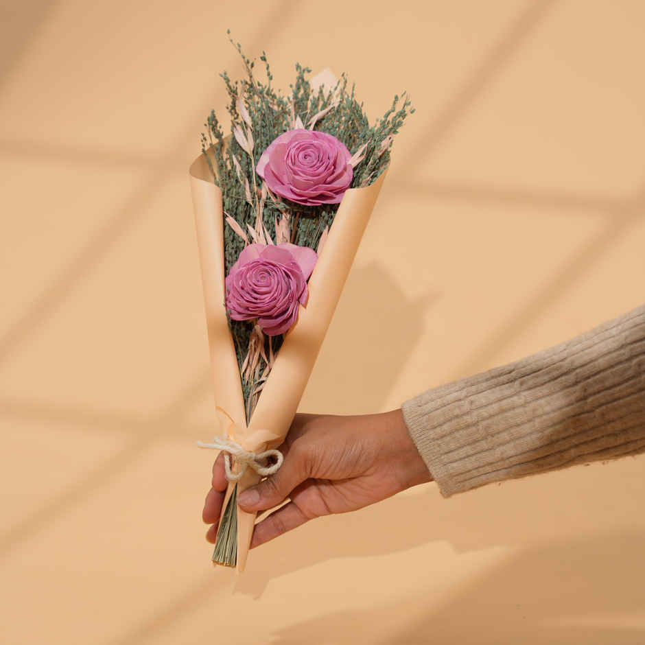 Pastel Pink Rose Love Dried Flowers Bouquet | Ideal for Gifting | Poshh