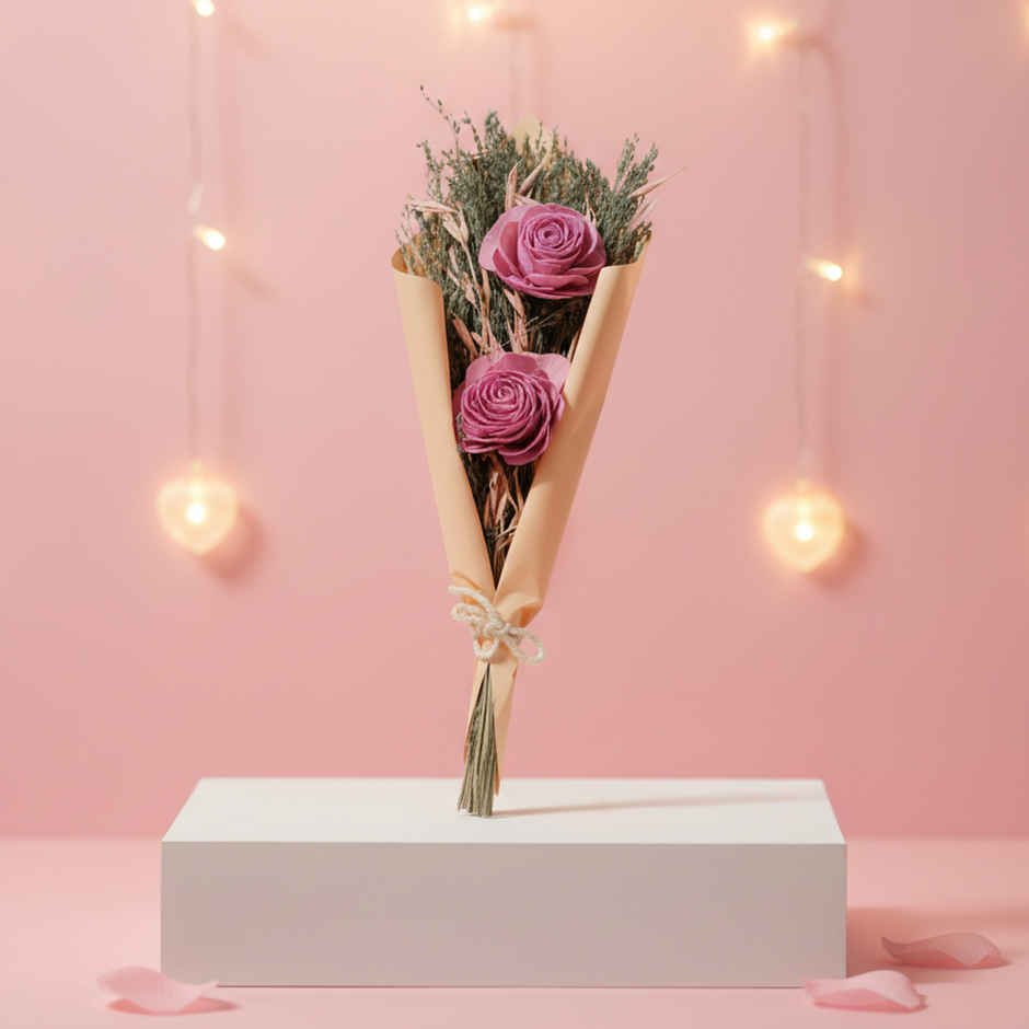 Pastel Pink Rose Love Dried Flowers Bouquet | Ideal for Gifting | Poshh